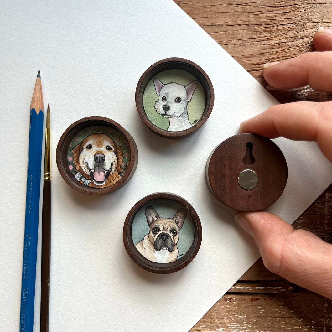 Custom Pet Portrait Miniature Shadowbox Painting, Custom Dog Portrait Painting, Pet Memorial Art Shadow Box Magnet FREE SHIPPING