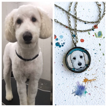 Load image into Gallery viewer, A Custom Pet Portrait Hand Painted Necklace, Original Watercolor Pet Portrait Painting by Heather Kent